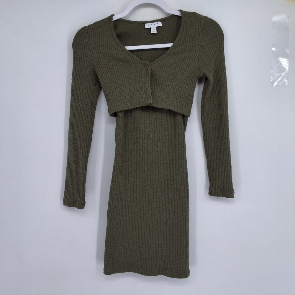 TOP SHOP Olive Long Sleeve 2 PIECE Knit Dress